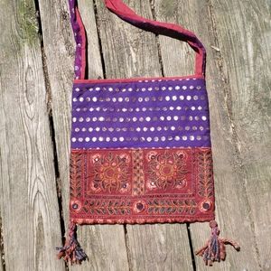 Boho sari fabric and embroidery bag